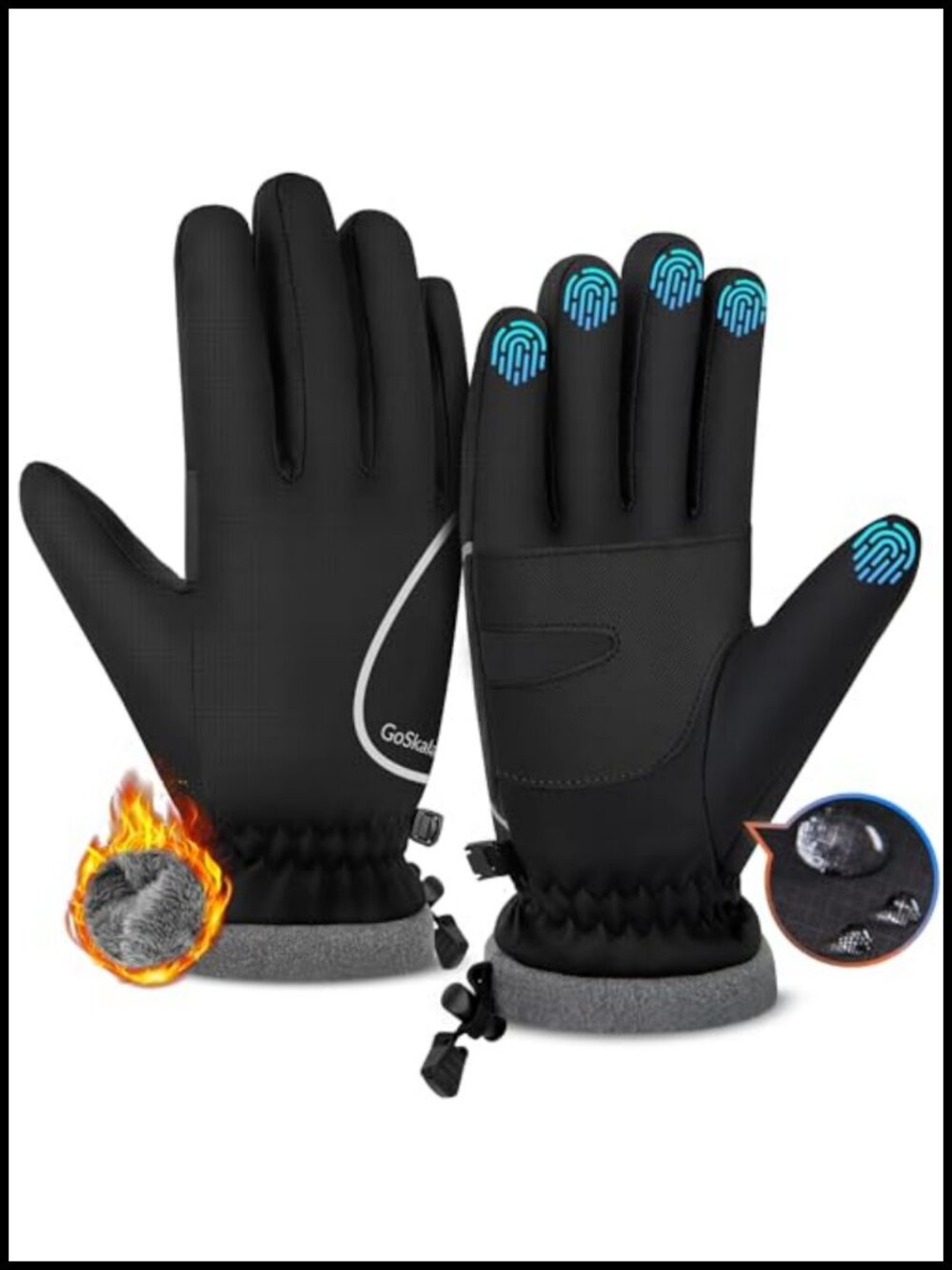 Waterproof Windproof Winter Gloves Touchscreen PU Leather Palm Fleece Lined